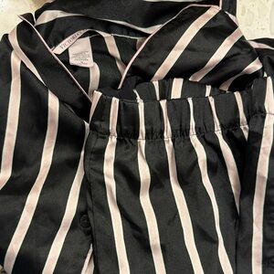Victoria's Secret Black and Pink Striped Pajama Set